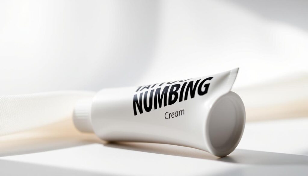 A close-up view of a tube of tattoo numbing cream, its label prominently displayed against a soft, diffused background. The tube has a modern, minimalist design with a clean white surface and bold lettering. The lighting is natural and softly illuminates the product, creating a sense of warmth and professionalism. The composition is centered, allowing the viewer to focus on the key details of the tattoo numbing cream. The overall atmosphere is one of quality, effectiveness, and ease of use, reflecting the advantages of this product for a pain-free tattoo experience. A close-up view of a tube of tattoo numbing cream, its label prominently displayed against a soft, diffused background. The tube has a modern, minimalist design with a clean white surface and bold lettering. The lighting is natural and softly illuminates the product, creating a sense of warmth and professionalism. The composition is centered, allowing the viewer to focus on the key details of the tattoo numbing cream. The overall atmosphere is one of quality, effectiveness, and ease of use, reflecting the advantages of this product for a pain-free tattoo experience.