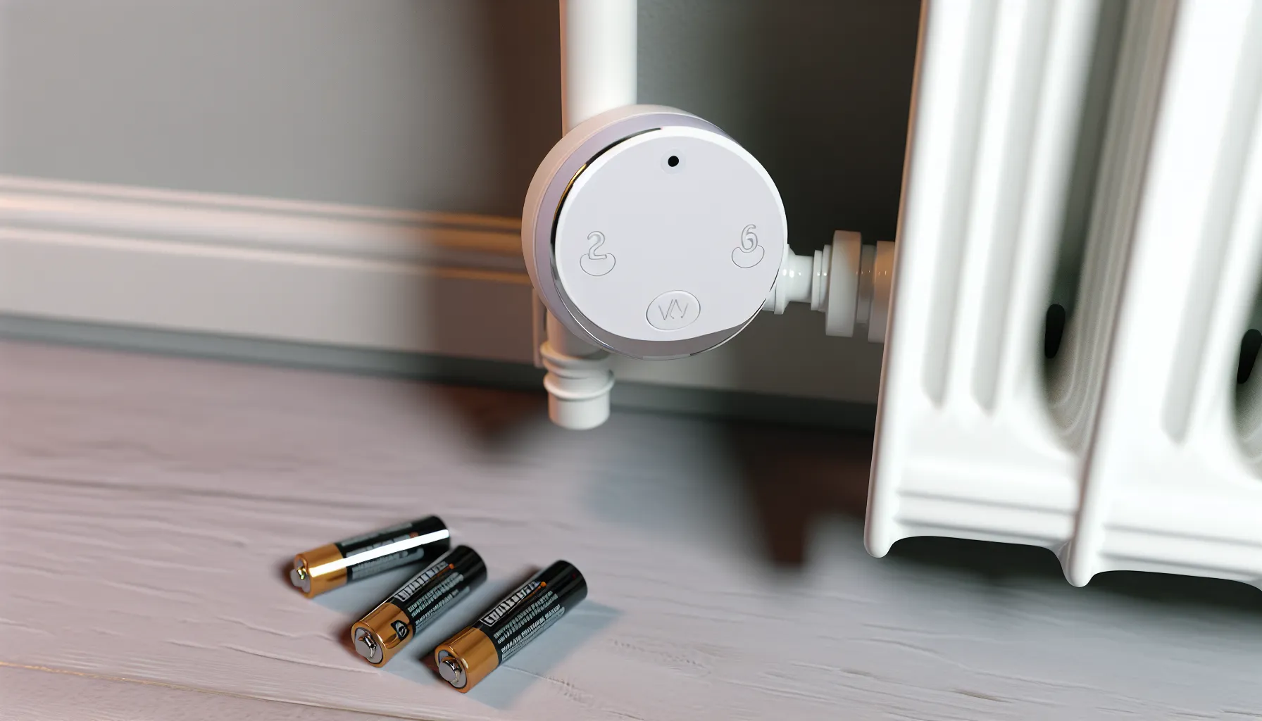 Leere Batterien neben einem Heizkörperthermostat